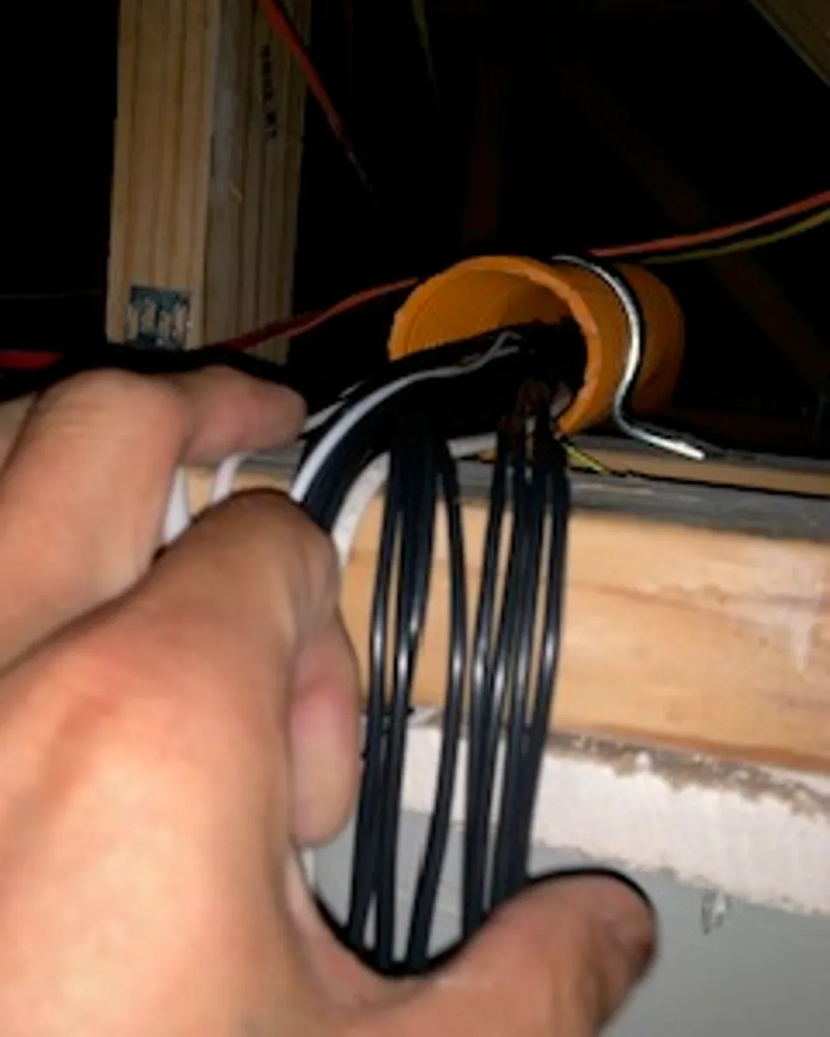 2Brothers Wireless data drop cabling routed through wall framing