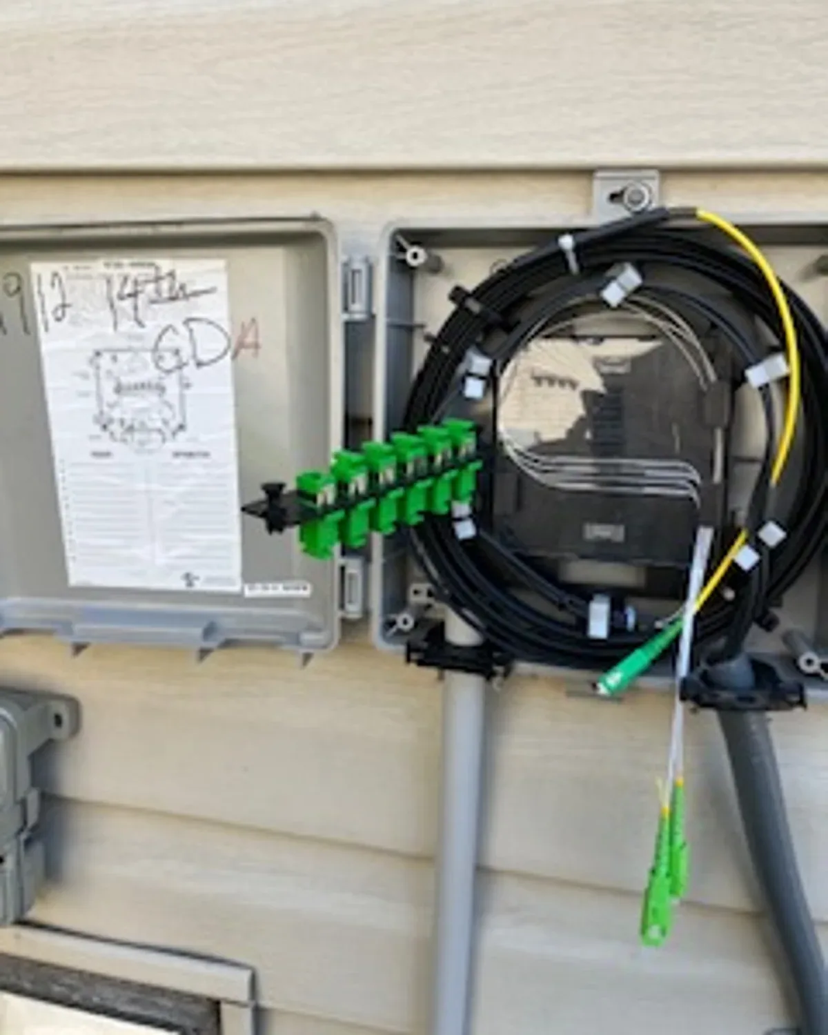2Brothers Wireless network panel with fiber leads and wall mounted equipment